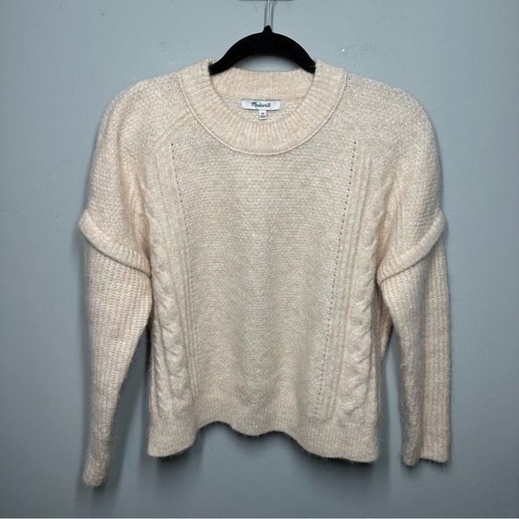 Madewell Kiawah Cable Crewneck Pullover Wool Blend Sweater Cream - Picture 2 of 5